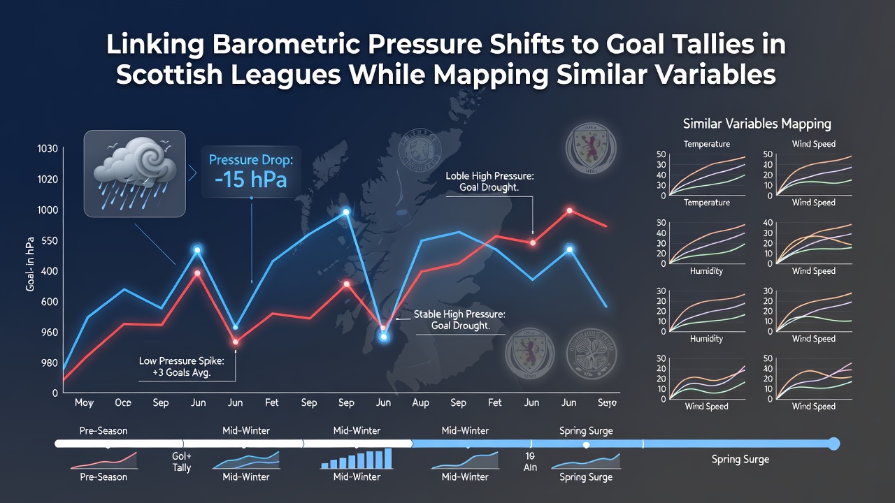 Comparative graphs showing pressure shifts versus goal tallies in Scottish matches and chase times at National Hunt meetings