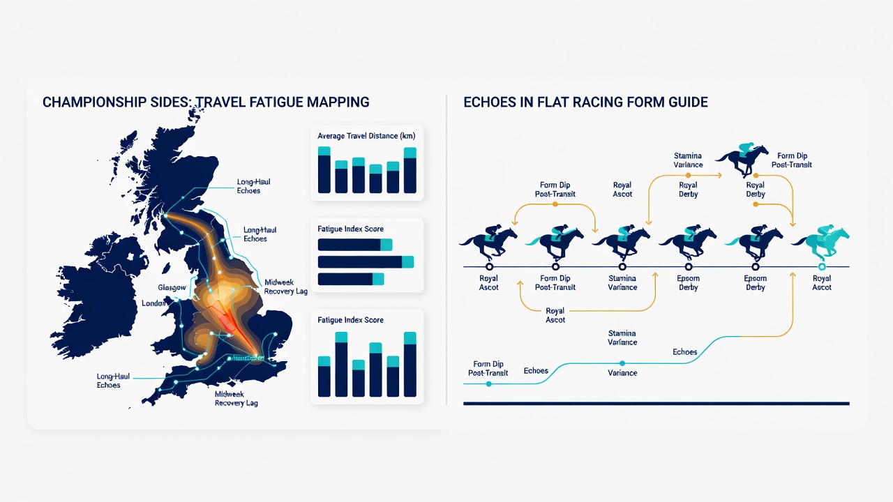 Chart comparing performance decline curves for traveled football teams and racehorses after long-distance journeys