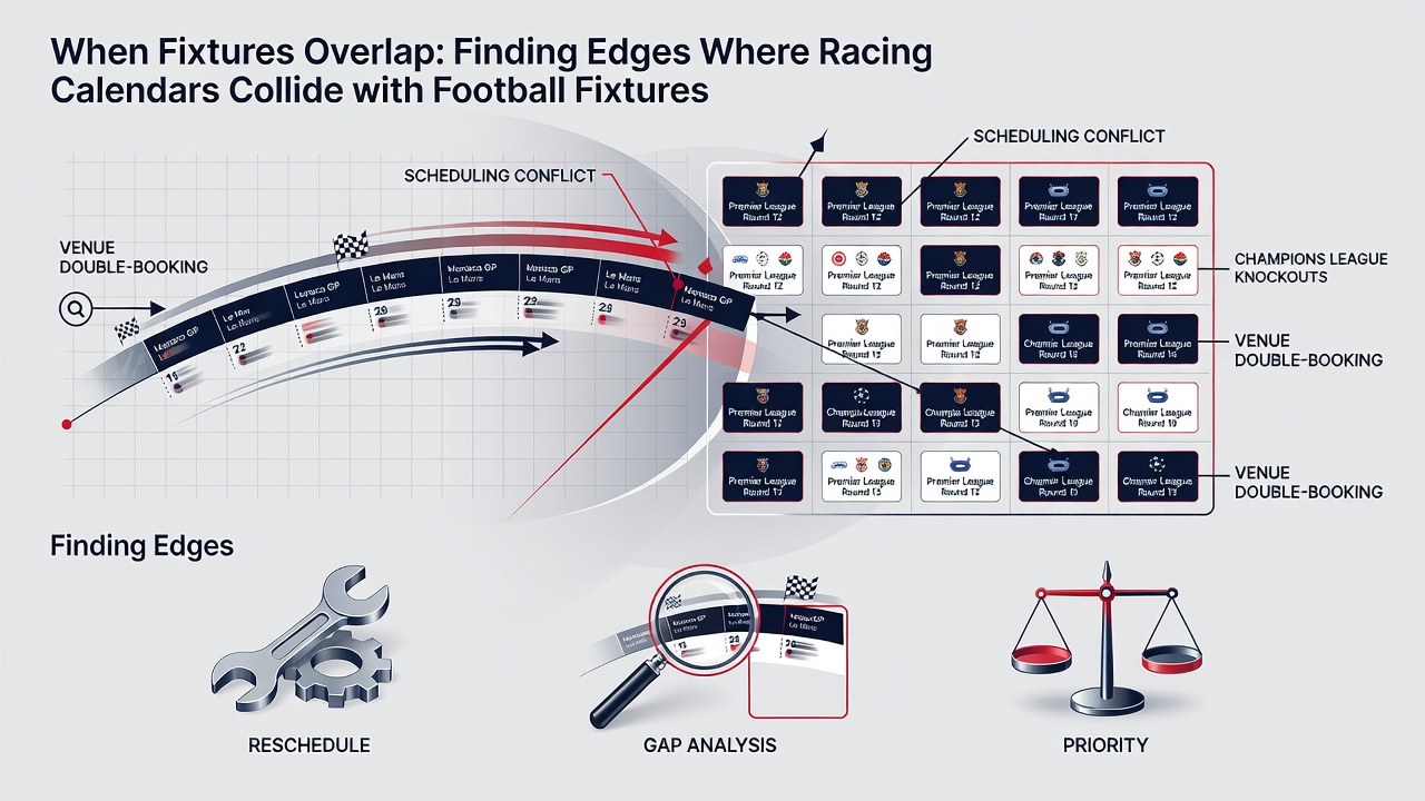 Bettors reviewing live odds on dual screens during overlapping football and racing events